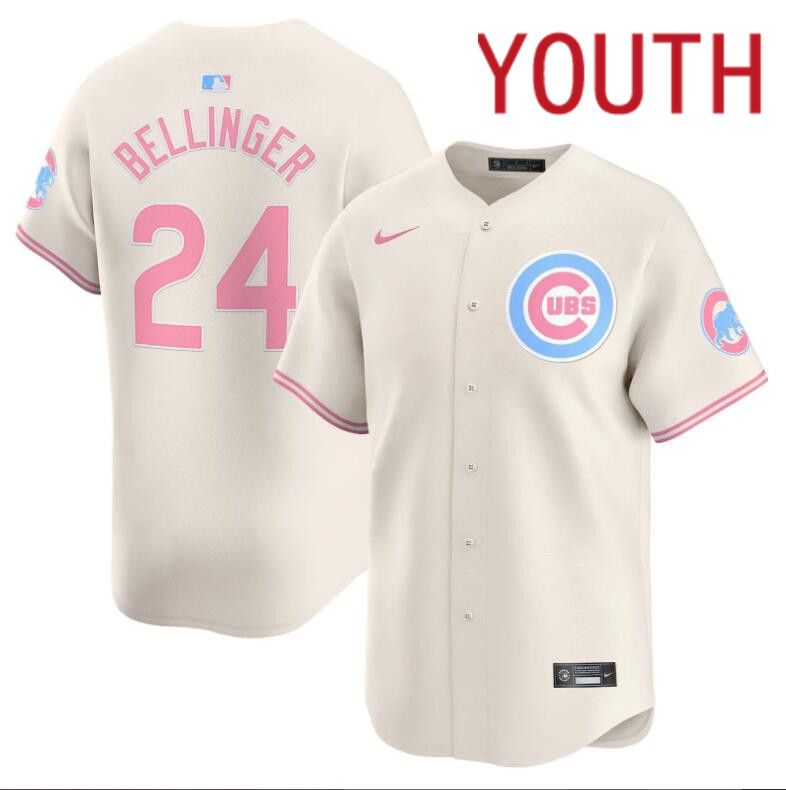 Youth  Chicago Cubs #24 Bellinger cream 2024 Nike MLB jersey->youth nfl jersey->Youth Jersey
